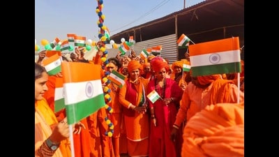 Colours of patriotism evident at the Mahakumbh on the occasion of Republic Day on Sunday (HT Photo)