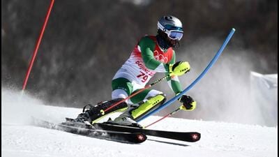 India's Arif Mohd Khan competes in the first run of the men's slalom during the Beijing 2022 Winter Olympic Games at the Yanqing National Alpine Skiing Centre in Yanqing on February 16, 2022. (Photo by Jeff PACHOUD / AFP) (AFP) India's Arif Mohd Khan competes in the first run of the men's slalom during the Beijing 2022 Winter Olympic Games at the Yanqing National Alpine Skiing Centre in Yanqing on February 16, 2022. (Photo by Jeff PACHOUD / AFP) (AFP)