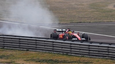 Lewis Hamilton drives a Ferrari F1 car around the Fiorano circuit. (REUTERS)