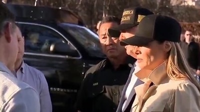 Melania Trump speaking to LA wildfire victims during her California visit with Donald Trump. (X) Melania Trump speaking to LA wildfire victims during her California visit with Donald Trump. (X)