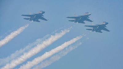 Republic Day 2025: IAF's Su-30 MKI fighter jets flypast in a formation during the Republic Day Parade 2024 at the Kartavya Path in New Delhi. (PTI) Republic Day 2025: IAF's Su-30 MKI fighter jets flypast in a formation during the Republic Day Parade 2024 at the Kartavya Path in New Delhi. (PTI)