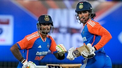 India's batters Tilak Varma and Suryakumar Yadav run between the wickets during the second T20 cricket match between India and England, at M.A. Chidambaram Stadium, in Chennai (PTI) India's batters Tilak Varma and Suryakumar Yadav run between the wickets during the second T20 cricket match between India and England, at M.A. Chidambaram Stadium, in Chennai (PTI)