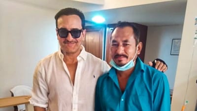 Saif Ali Khan is seen with auto-rickshaw driver Bhajan Singh Rana, who rushed him to hospital after he was injured in the knife attack at his home. (PTI) Saif Ali Khan is seen with auto-rickshaw driver Bhajan Singh Rana, who rushed him to hospital after he was injured in the knife attack at his home. (PTI)