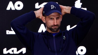 Serbia's Novak Djokovic during a press conference after retiring from his semi final match against Germany's Alexander Zverev (REUTERS)