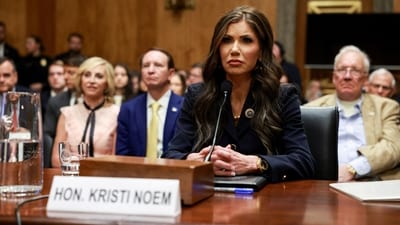 Kristi Noem, U.S. President-elect Donald Trump's secretary of Homeland Security nominee, testifies during a Senate Homeland Security and Governmental Affairs Committee confirmation hearing on Capitol Hill in Washington, U.S., January 17, 2025. (REUTERS)