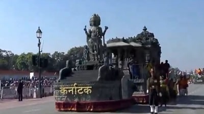 The front part of the tableau that rolled down Kartavya Path had the Brahma statue from the Brahma Jinalaya temple. The front part of the tableau that rolled down Kartavya Path had the Brahma statue from the Brahma Jinalaya temple.