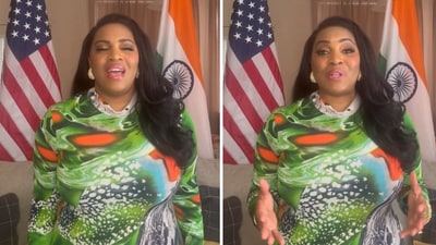 Dressed in a green, saffron and white dress, the singer shared a video of her singing India's national anthem on social media. (X/@MaryMillben) Dressed in a green, saffron and white dress, the singer shared a video of her singing India's national anthem on social media. (X/@MaryMillben)