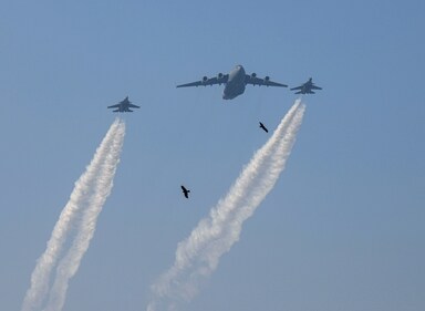 Indian Air Force (IAF) fly past during Republic Day parade 2025 at Kartavya Path in Delhi (ANI)