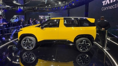 The Tata Sierra headlined the conversations around the Auto Expo 2025 on the first day. The near-production version of the SUV was unveiled to the public at the venue with the original Tata Sierra on display for quick reference. (HT Photo) The Tata Sierra headlined the conversations around the Auto Expo 2025 on the first day. The near-production version of the SUV was unveiled to the public at the venue with the original Tata Sierra on display for quick reference. (HT Photo)