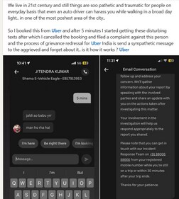 The lawyer also shared a response from Uber after she complained about the incident. The lawyer also shared a response from Uber after she complained about the incident.