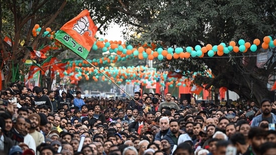 The BJP won 10 mayoral seats, an Independent candidate bagged the remaining seat (Sanchit Khanna/HT Photo)