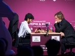 D Gukesh and Magnus Carlsen during a match. D Gukesh and Magnus Carlsen during a match.