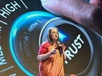 Securities and Exchange Board of India (SEBI) Chairperson, Madhabi Puri Buch speaks at the 13th edition of 'AIBI Annual Convocation 2024-2025, at Jio Convention Centre, BKC, in Mumbai on Tuesday.