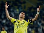 Al Nassr's Cristiano Ronaldo reacts after a missed chance.