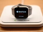 An Apple Watch Series 9 carbon neutral device is displayed for sale at The Grove Apple retail store on release day in Los Angeles, California, on September 22, 2023.