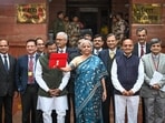 Budget 2025 date and time: File photo of Nirmala Sitharaman, carrying the Finance Budget ahead of the presentation of interim Budget 2024 in Parliament on Thursday, February 1, 2024.