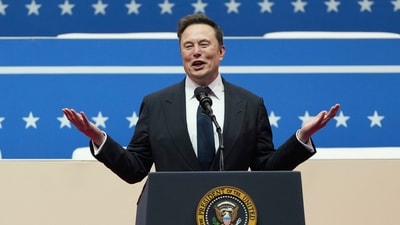 Elon Musk speaks at an indoor Presidential Inauguration parade event in Washington, Jan. 20, 2025. (Matt Rourke/AP) Elon Musk speaks at an indoor Presidential Inauguration parade event in Washington, Jan. 20, 2025. (Matt Rourke/AP)