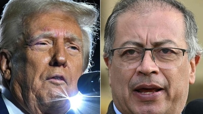 This combination of pictures created on January 26, 2025 shows US President Donald Trump in Las Vegas, Nevada, on January 25, 2025 and Colombian President Gustavo Petro in Bogota on May 31, 2024. (AFP) This combination of pictures created on January 26, 2025 shows US President Donald Trump in Las Vegas, Nevada, on January 25, 2025 and Colombian President Gustavo Petro in Bogota on May 31, 2024. (AFP)