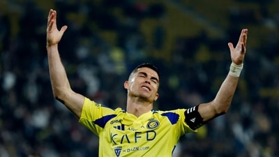 Al Nassr's Cristiano Ronaldo reacts after a missed chance. (REUTERS)