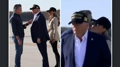 Melania Trump wore a striking hat this time as well, but she seemed to take the California Governor' Newsom's kiss without any hesitation. (X) Melania Trump wore a striking hat this time as well, but she seemed to take the California Governor' Newsom's kiss without any hesitation. (X)