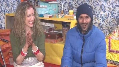 Penelope and Siddarth during the Mahakumbh Mela 2025 in Uttar Pradesh's Prayagraj. (ANI)