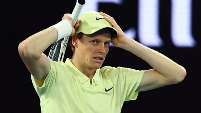 Jannik Sinner reacts after winning the Australian Open final against Alexander Zverev. (REUTERS)