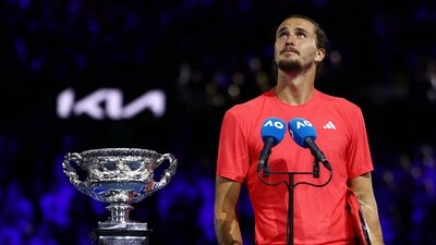 Alexander Zverev gives a speech during the trophy ceremony after losing the final against Jannik Sinner. (REUTERS)