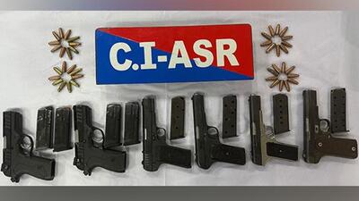 The pistols and ammunition recovered from the six members of the Kaushal Chaudhary gang in Amritsar on Monday.