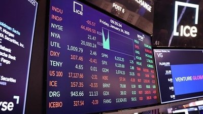 With many Asian markets closed for the holiday, U.S. equities retreated somewhat from their peak, and global shares were mostly down Monday. ( AFP) With many Asian markets closed for the holiday, U.S. equities retreated somewhat from their peak, and global shares were mostly down Monday. ( AFP)