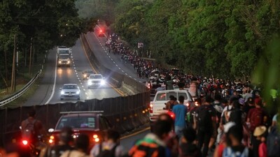 In Mexico City, some have set up tent cities and are sleeping on the streets. While Mexico has long been sympathetic to migrants, growing protests from local residents are beginning to emerge. In pic: Migrants walk in a caravan bound for the northern border with the US, in Huehuetan, Mexico January 26, 2025. (REUTERS)
