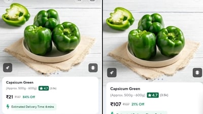 Two screenshots show the price gap on Zepto for iPhone vs Android (LinkedIn/Vinita Singh) Two screenshots show the price gap on Zepto for iPhone vs Android (LinkedIn/Vinita Singh)