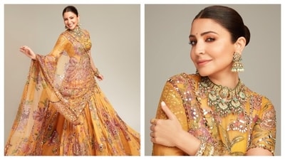 If you are a bride looking for pre-wedding lehenga options, take inspiration from Anushka Sharma and opt for a yellow shade that complements your skin tone. (Instagram/ mahimamahajanofficial) If you are a bride looking for pre-wedding lehenga options, take inspiration from Anushka Sharma and opt for a yellow shade that complements your skin tone. (Instagram/ mahimamahajanofficial)