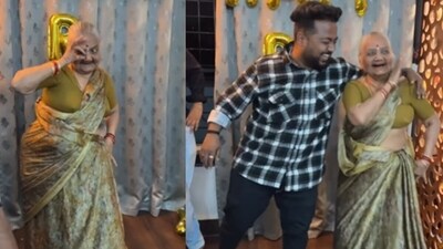 A viral video of a grandmother and grandson dancing to Angaaron from Pushpa 2 delighted the internet. (Instagram/sanket_dawalkar) A viral video of a grandmother and grandson dancing to Angaaron from Pushpa 2 delighted the internet. (Instagram/sanket_dawalkar)