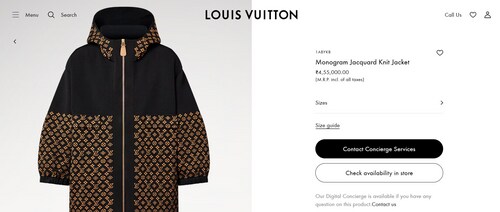 in.louisvuitton.com listed the jacket at around Rs. 4 lakhs. (PC: in.louisvuitton.com)