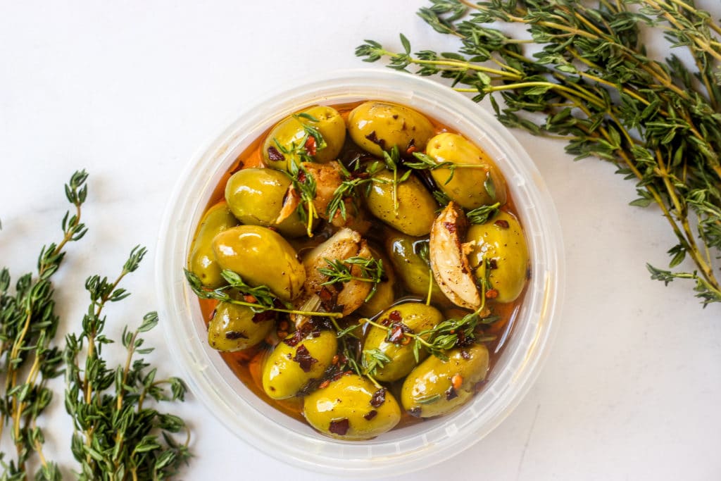 Spicy green olives