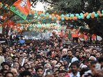 BJP supporters at a rally in New Delhi on Thursday. (Sanchit Khanna/ HT Photo) BJP supporters at a rally in New Delhi on Thursday. (Sanchit Khanna/ HT Photo)