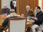 Prime Minister Narendra Modi with BJP president JP Nadda, defence minister Rajnath Singh and home minister Amit Shah during the party's Central Election Committee (CEC) meeting in New Delhi,