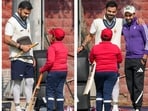Virat Kohli meets old Shevez and his son Kabir during Ranji Trophy practice Virat Kohli meets old Shevez and his son Kabir during Ranji Trophy practice