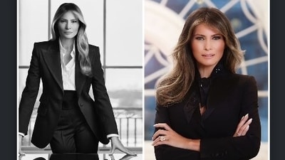 Melania's this year's black and white picture by Régine Mahaux was the most significant change from other First Ladies' portraits, who typically chose more colorful photographs. Melania's this year's black and white picture by Régine Mahaux was the most significant change from other First Ladies' portraits, who typically chose more colorful photographs.