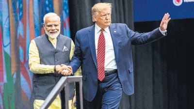 Indian Prime Minster Narendra Modi and U.S. President Donald Trump leave the stage at NRG Stadium after a rally on September 22, 2019 in Houston, Texas. (Getty Images) Indian Prime Minster Narendra Modi and U.S. President Donald Trump leave the stage at NRG Stadium after a rally on September 22, 2019 in Houston, Texas. (Getty Images)