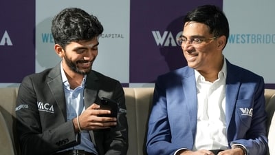 Bengaluru: World Chess Champion D Gukesh, left, with former world chess champion Viswanathan Anand during a press conference. (PTI) Bengaluru: World Chess Champion D Gukesh, left, with former world chess champion Viswanathan Anand during a press conference. (PTI)