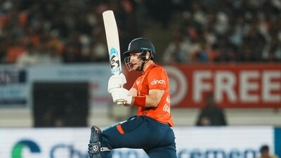 England collapsed from 87/2 in the 10th over to 127/8 in the 16th. However, England managed to get to a score of 171/9 largely thanks to a rear-guard effort led by Liam Livingstone, who scored 43 in 24 balls. (PTI) England collapsed from 87/2 in the 10th over to 127/8 in the 16th. However, England managed to get to a score of 171/9 largely thanks to a rear-guard effort led by Liam Livingstone, who scored 43 in 24 balls. (PTI)