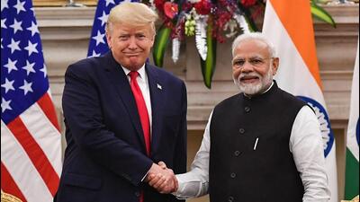 Prime Minister Narendra Modi (R) shakes hands with US President Donald Trump before a meeting at Hyderabad House in New Delhi on February 25, 2020. (AFP) Prime Minister Narendra Modi (R) shakes hands with US President Donald Trump before a meeting at Hyderabad House in New Delhi on February 25, 2020. (AFP)
