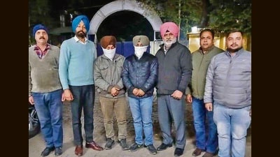 The accused in VB custody in Ludhiana on Tuesday. (Hindustan Times)