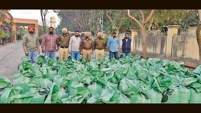 The recovered contraband in Ludhiana on Tuesday. (Hindustan Times)