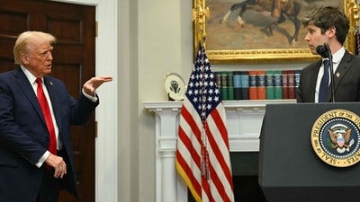 US President Trump gestures as CEO of Open AI Sam Altman speaks in the Roosevelt Room at the White House on January 21, 2025, in Washington, DC. (AFP) US President Trump gestures as CEO of Open AI Sam Altman speaks in the Roosevelt Room at the White House on January 21, 2025, in Washington, DC. (AFP)