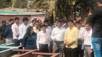 Public health minister Prakash Abitkar visited a contaminated water tank in Sinhgad area of Pune Public health minister Prakash Abitkar visited a contaminated water tank in Sinhgad area of Pune