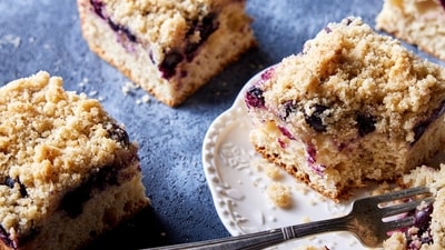 German blueberry streusel cake has a fruity, tarty flavour. (Milk Street via AP) German blueberry streusel cake has a fruity, tarty flavour. (Milk Street via AP)