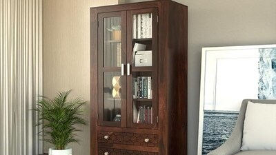 A glass bookshelf makes your space look classier.