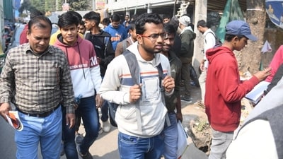 Students coming out of exam centre at Patliputra in Patna after appearing for JEE Main Session 1 exam today. (Santosh Kumar ) Students coming out of exam centre at Patliputra in Patna after appearing for JEE Main Session 1 exam today. (Santosh Kumar )